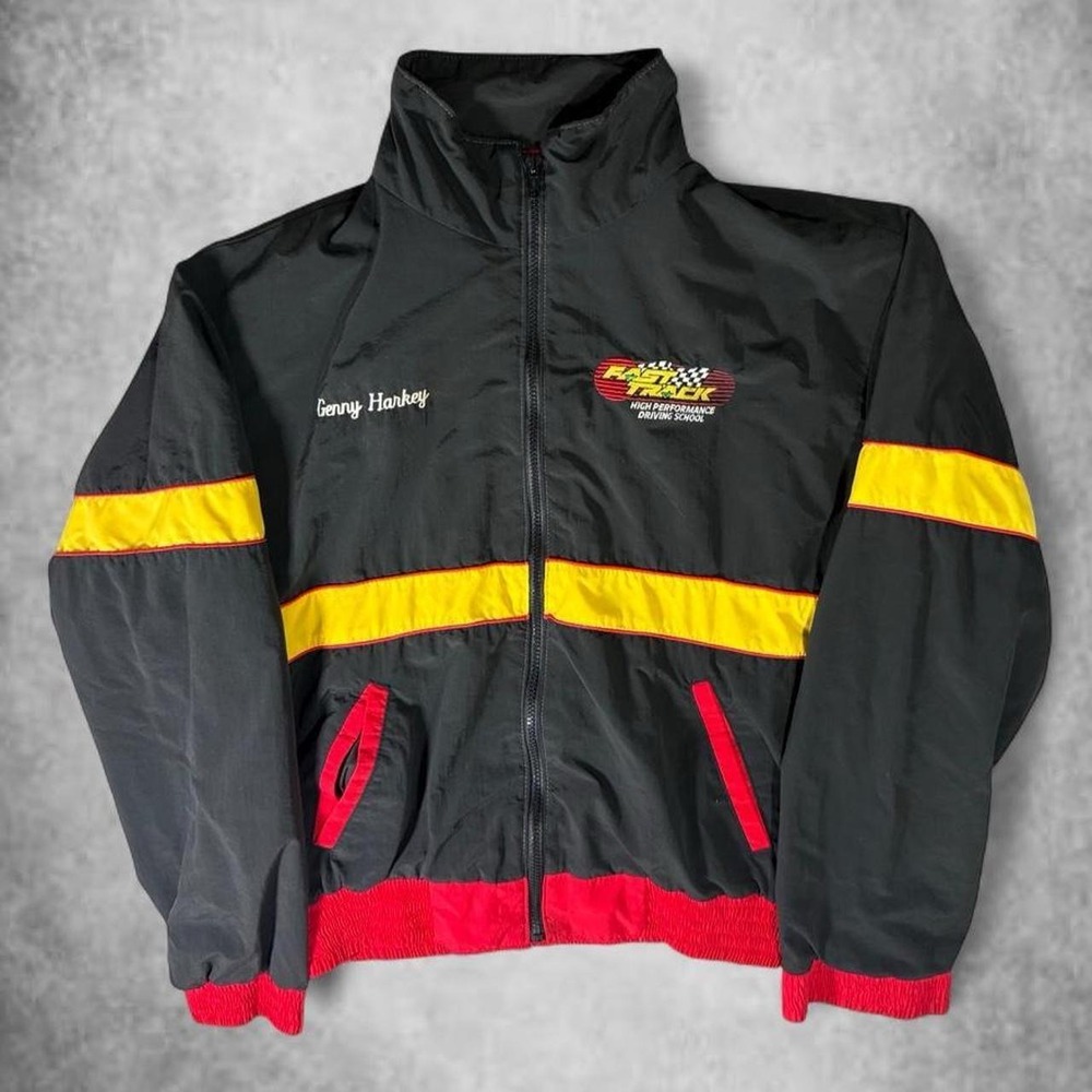Vintage Race Wear Fast Track High Performance Driving School Jacket Mens L Black